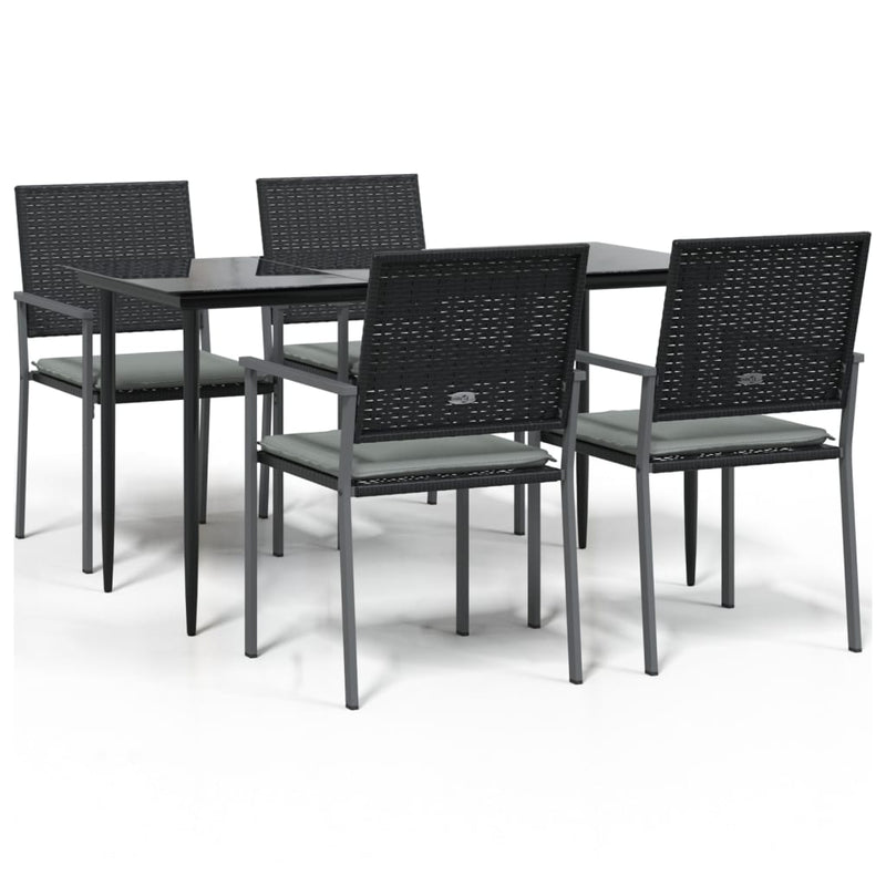 5 Piece Garden Dining Set with Cushions Poly Rattan and Steel