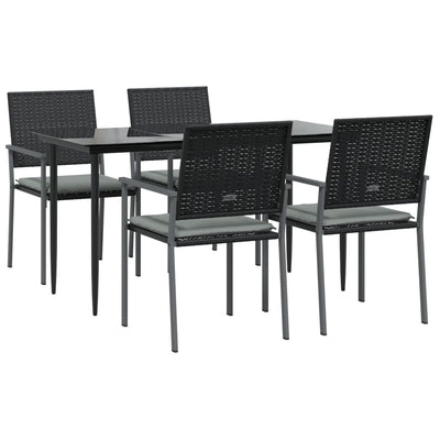 5 Piece Garden Dining Set with Cushions Poly Rattan and Steel