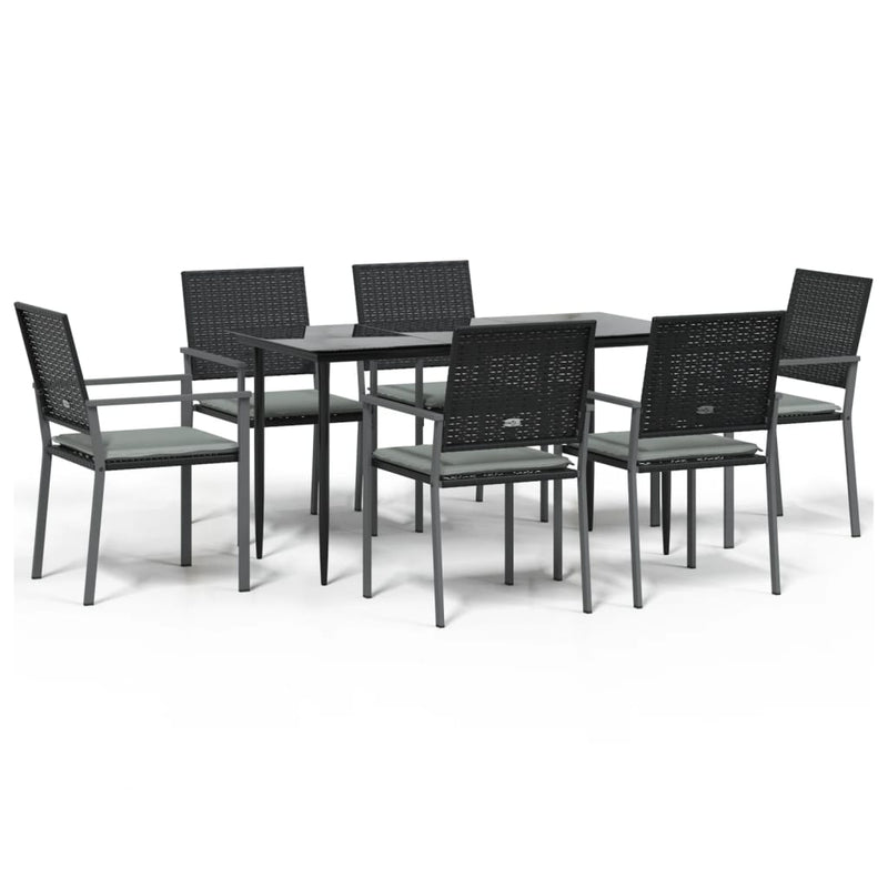 7 Piece Garden Dining Set with Cushions Poly Rattan and Steel