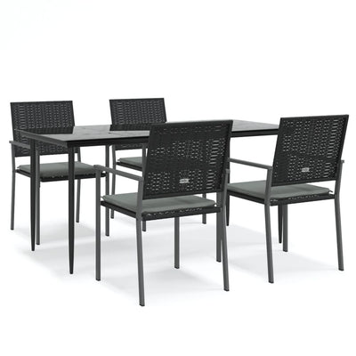 5 Piece Garden Dining Set with Cushions Poly Rattan and Steel