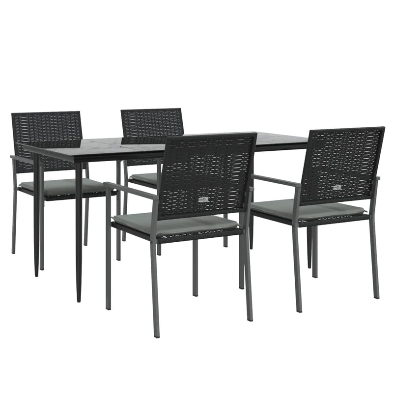 5 Piece Garden Dining Set with Cushions Poly Rattan and Steel