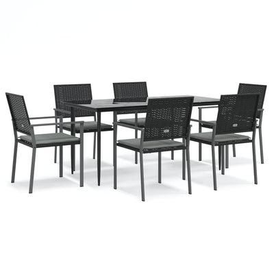 7 Piece Garden Dining Set with Cushions Poly Rattan and Steel