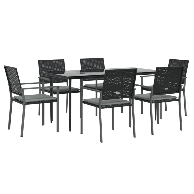 7 Piece Garden Dining Set with Cushions Poly Rattan and Steel