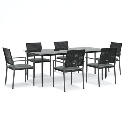 7 Piece Garden Dining Set with Cushions Poly Rattan and Steel