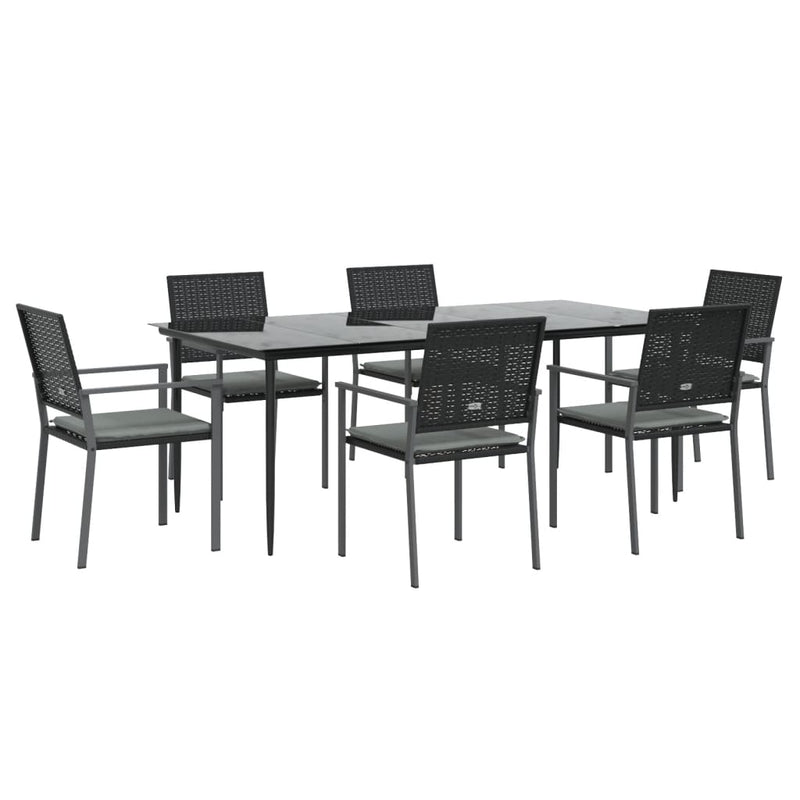 7 Piece Garden Dining Set with Cushions Poly Rattan and Steel