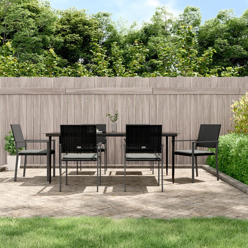 7 Piece Garden Dining Set with Cushions Poly Rattan and Steel