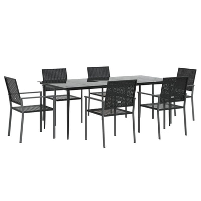 7 Piece Garden Dining Set Poly Rattan and Steel