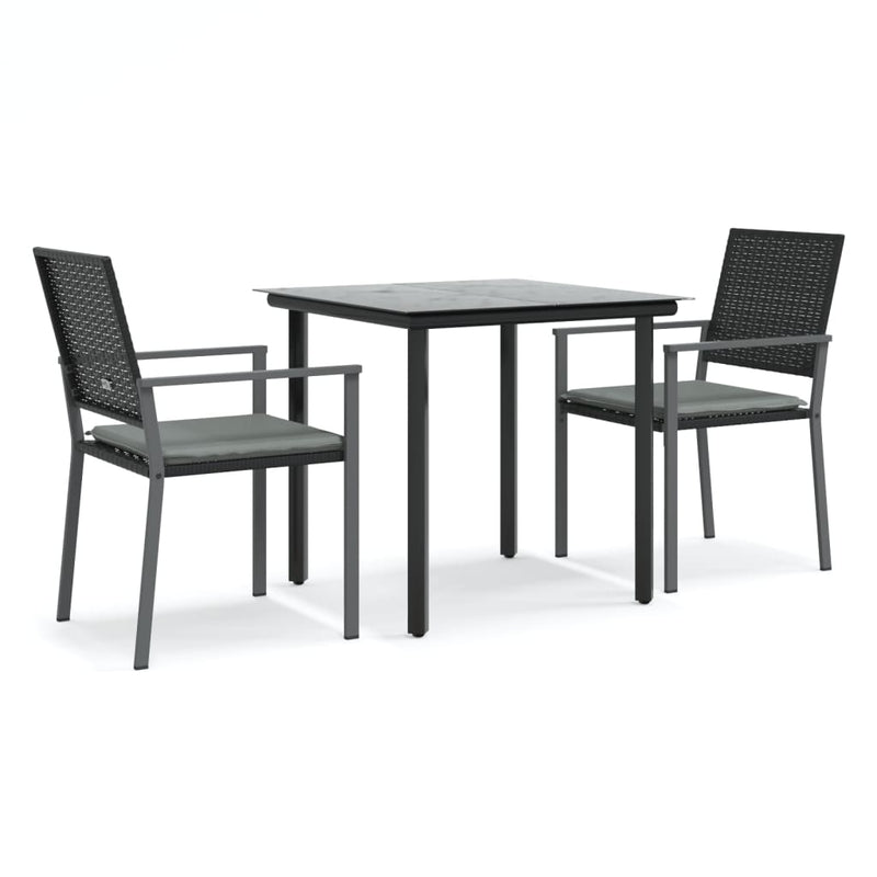 3 Piece Garden Dining Set with Cushions Poly Rattan and Steel