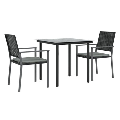 3 Piece Garden Dining Set with Cushions Poly Rattan and Steel