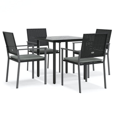 5 Piece Garden Dining Set with Cushions Poly Rattan and Steel