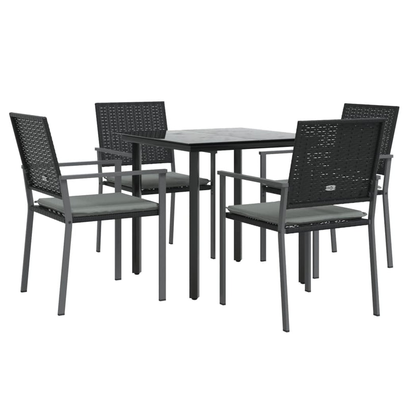 5 Piece Garden Dining Set with Cushions Poly Rattan and Steel