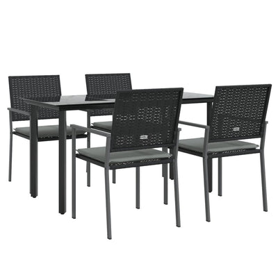 5 Piece Garden Dining Set with Cushions Poly Rattan and Steel