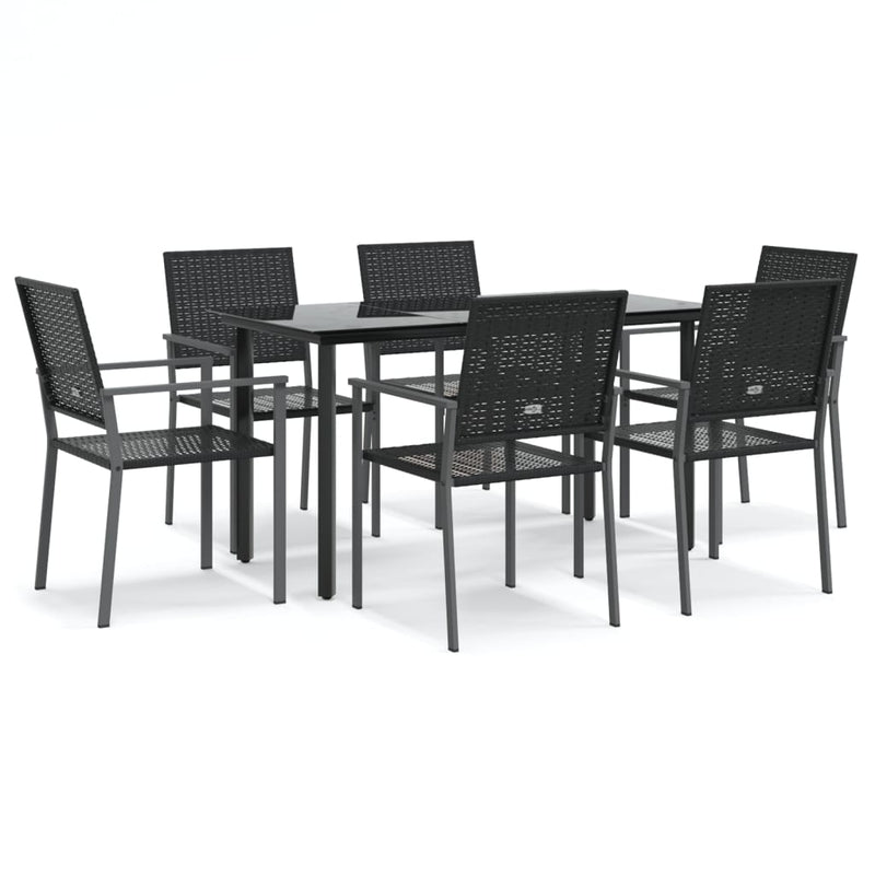 7 Piece Garden Dining Set Poly Rattan and Steel