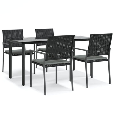 5 Piece Garden Dining Set with Cushions Poly Rattan and Steel