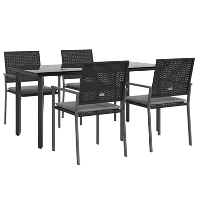 5 Piece Garden Dining Set with Cushions Poly Rattan and Steel