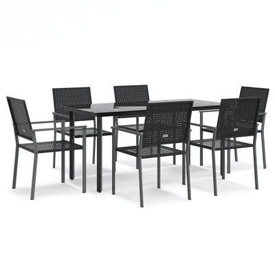 7 Piece Garden Dining Set Poly Rattan and Steel