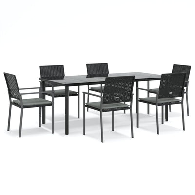 7 Piece Garden Dining Set with Cushions Poly Rattan and Steel