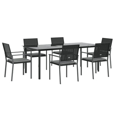 7 Piece Garden Dining Set with Cushions Poly Rattan and Steel