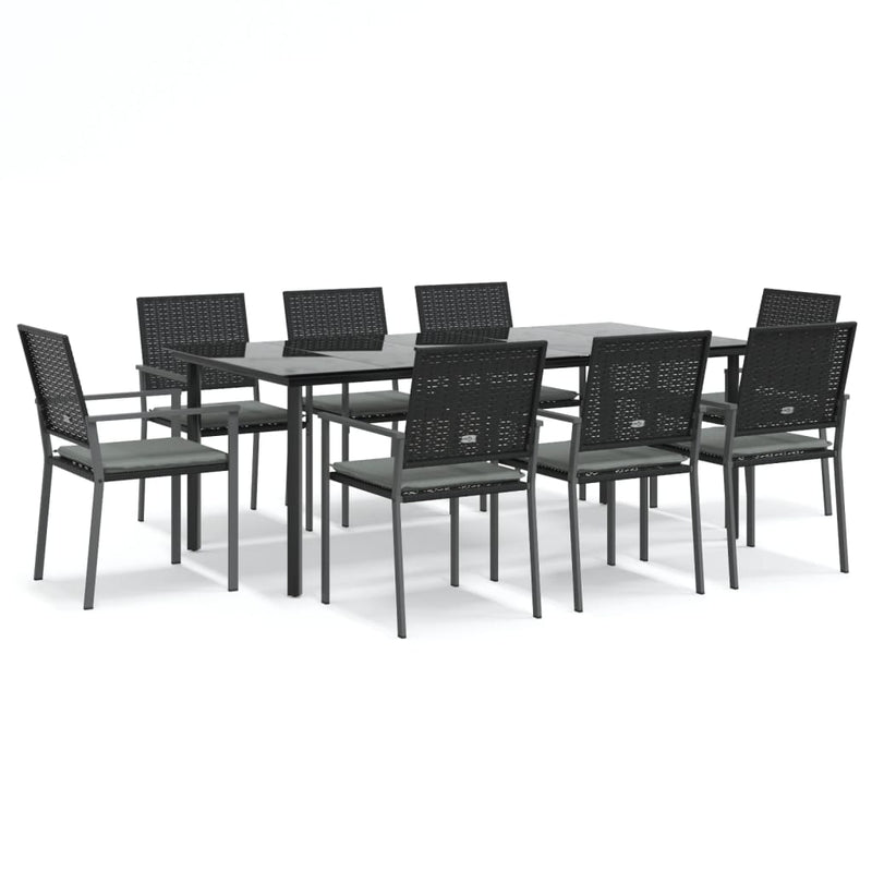 9 Piece Garden Dining Set with Cushions Poly Rattan and Steel