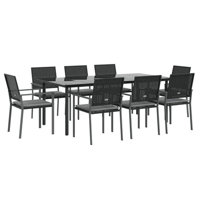 9 Piece Garden Dining Set with Cushions Poly Rattan and Steel