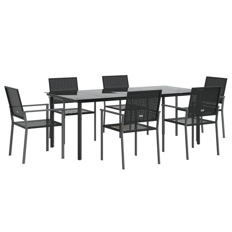 7 Piece Garden Dining Set Poly Rattan and Steel