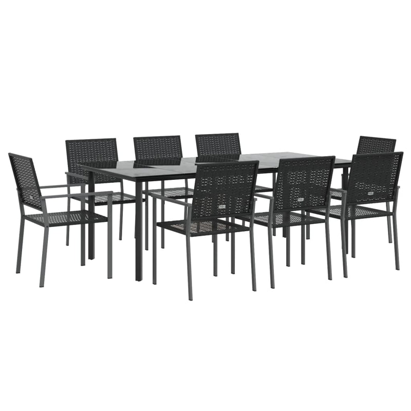 9 Piece Garden Dining Set Poly Rattan and Steel