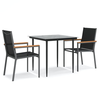 3 Piece Garden Dining Set Black Textilene and Steel