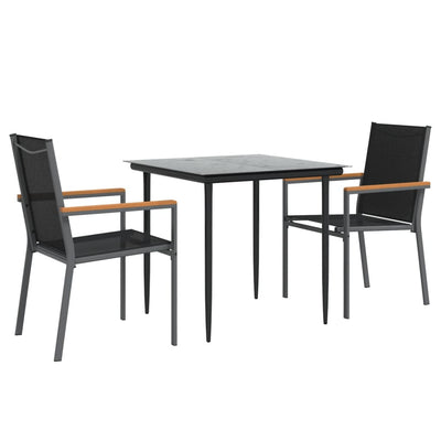 3 Piece Garden Dining Set Black Textilene and Steel