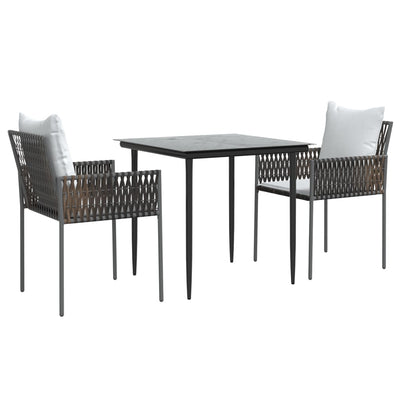 3 Piece Garden Dining Set with Cushions Poly Rattan and Steel