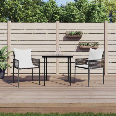 3 Piece Garden Dining Set with Cushions Poly Rattan and Steel