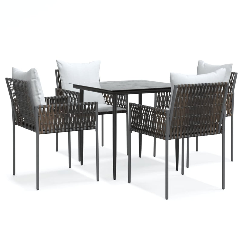 5 Piece Garden Dining Set with Cushions Poly Rattan and Steel