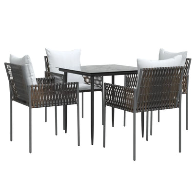 5 Piece Garden Dining Set with Cushions Poly Rattan and Steel