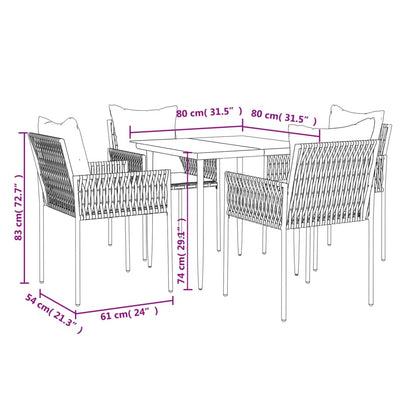 5 Piece Garden Dining Set with Cushions Poly Rattan and Steel