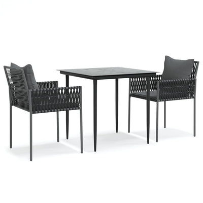 3 Piece Garden Dining Set with Cushions Poly Rattan and Steel