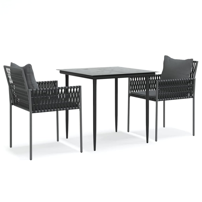 3 Piece Garden Dining Set with Cushions Poly Rattan and Steel