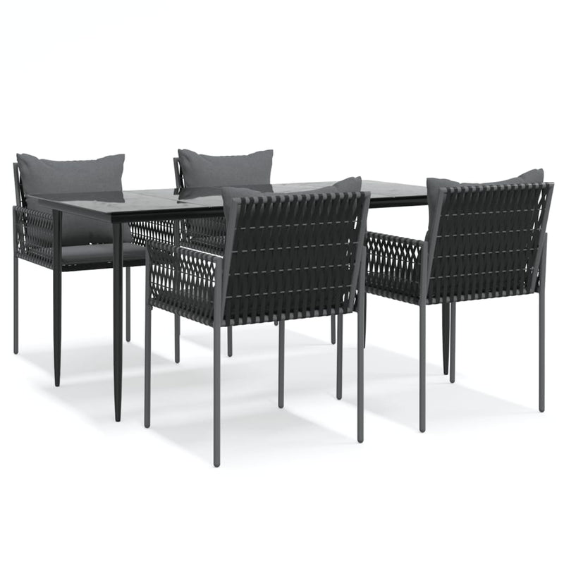 5 Piece Garden Dining Set with Cushions Poly Rattan and Steel