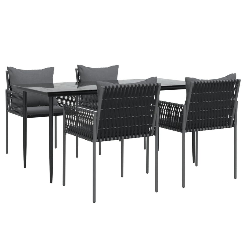 5 Piece Garden Dining Set with Cushions Poly Rattan and Steel