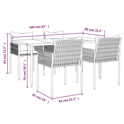 5 Piece Garden Dining Set with Cushions Poly Rattan and Steel