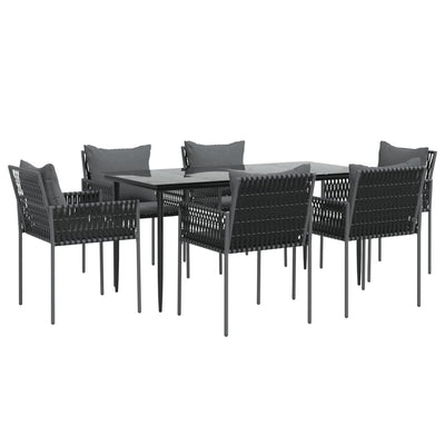 7 Piece Garden Dining Set with Cushions Poly Rattan and Steel