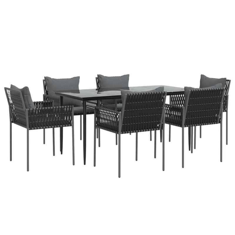 7 Piece Garden Dining Set with Cushions Poly Rattan and Steel