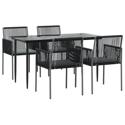 5 Piece Garden Dining Set with Cushions Black Poly Rattan and Steel