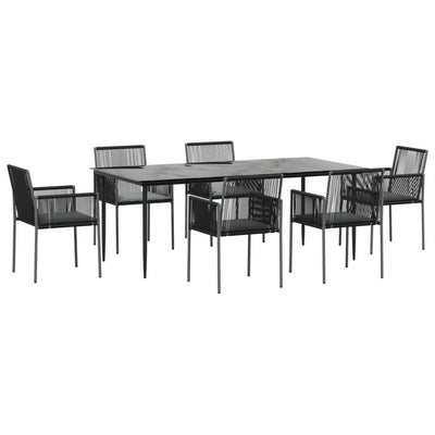 7 Piece Garden Dining Set with Cushions Black Poly Rattan and Steel