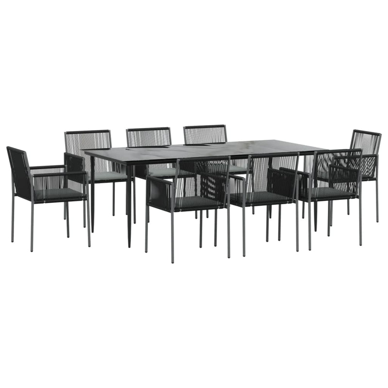 9 Piece Garden Dining Set with Cushions Black Poly Rattan and Steel