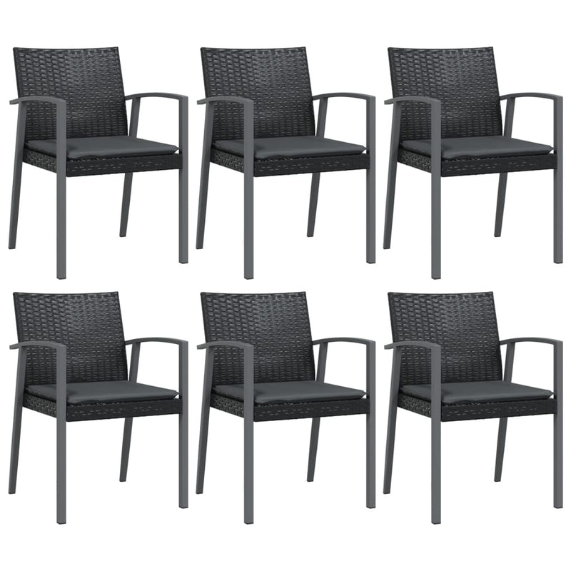 Garden Chairs with Cushions 6 pcs Black 56.5x57x83 cm Poly Rattan