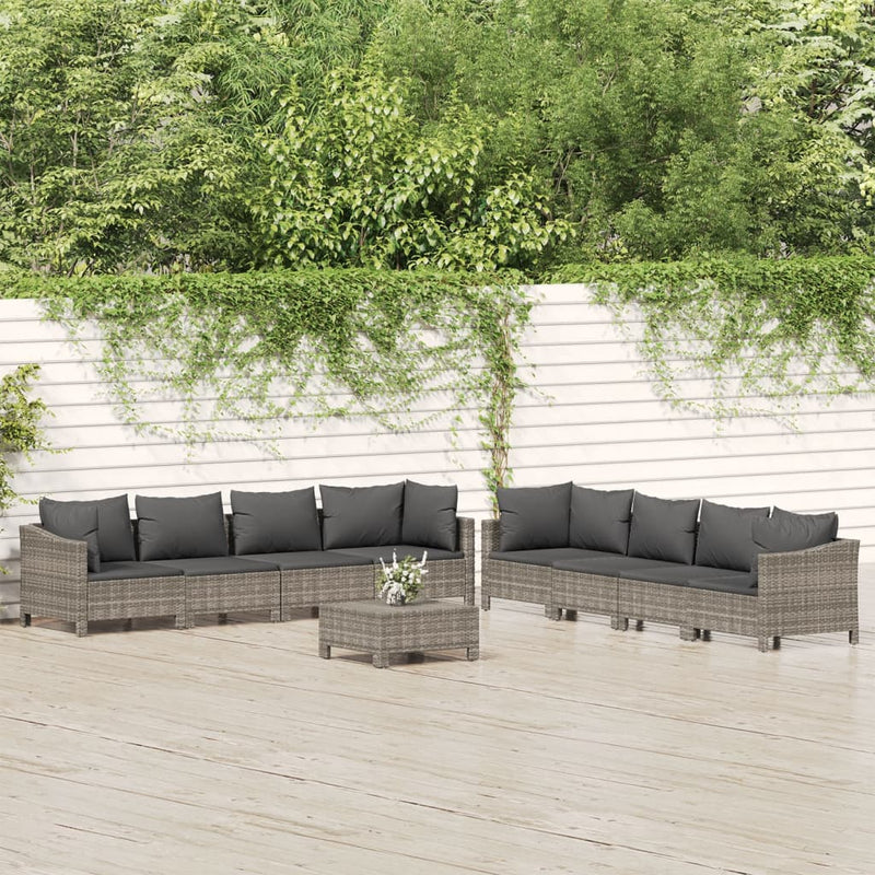 9 Piece Garden Lounge Set with Cushions Grey Poly Rattan