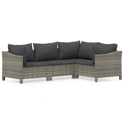 4 Piece Garden Lounge Set with Cushions Grey Poly Rattan