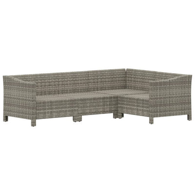 4 Piece Garden Lounge Set with Cushions Grey Poly Rattan