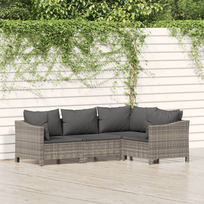 4 Piece Garden Lounge Set with Cushions Grey Poly Rattan