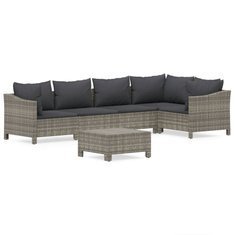 6 Piece Garden Lounge Set with Cushions Grey Poly Rattan