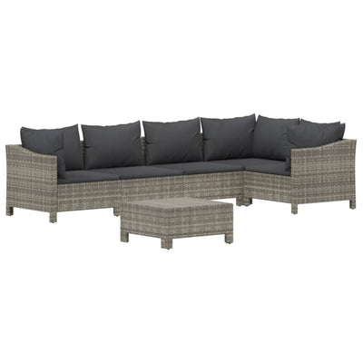 6 Piece Garden Lounge Set with Cushions Grey Poly Rattan